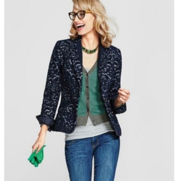 CAbi Jacquard Navy Blazer #109 - Picture 1 of 15